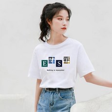 빛나는 판다 티셔츠 라운드 면 레터링 반팔 루즈핏 프린팅