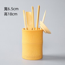 茶道六君子 茶具組 竹製泡茶用具套裝 茶道配件 (茶夾、茶匙、茶針等), 1個, 竹製上色塑料圈