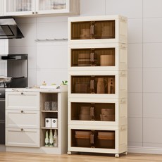 5단 미니멀 모던 이동식 와이드 대용량 플라스틱 접이식 수납장, 투명색-5단