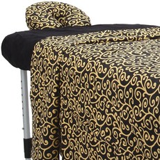 ForPro 프리미엄 디자이너 플란넬 3피스 마사지 시트 세트 골든 스월 블랙 매트리스 커버 포함 205359, ForPro 프리미엄 디자이너 플란넬 3피스 마사지 시