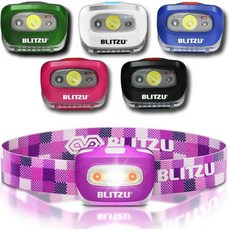 BLITZU 성인 LED 헤드램프 손전등 가볍고 방수 기능이 있는 화이트 레드 조명 편안한 헤드밴드 달리기 캠핑 하이킹에 적합한 AAA 배터리 3개 포함 퍼플