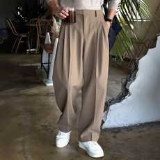 韓系雙褶皺休閒褲男寬鬆直筒垂感西裝褲子 老錢風