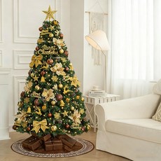 2025新款聖誕樹 臺灣現貨3日內快速送達 附贈樹裙、暖燈、聖誕帽 聖誕節店鋪櫥窗擺件家用裝飾, 1個, B款-2.1米金咖色套餐樹 含裝飾+樹裙, 金咖色