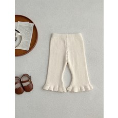 秋冬嬰幼兒毛織長褲 女寶寶可愛花邊喇叭褲 高彈棉質長褲
