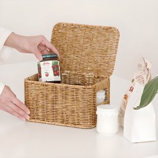 Nature Living 附蓋藤編籃 S, 單色, 1個