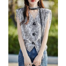 여성블라우스 셔츠 민소매 V 칼라 셔츠