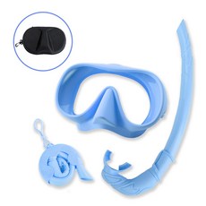 폴드래블 접는 스노쿨 스노쿨링 세트 마스크 스노클링 기어 장비, 파스텔블루