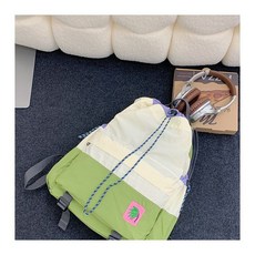 森系時光抽繩羽毛球雙肩包運動輕便男女款束口登山包大學生上課包, 米色