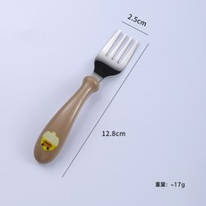 DFMEI 304不鏽鋼兒童叉勺訓練筷套裝寶寶輔食餵養卡通鴨子便攜禮品餐具, 1個, 咖色叉子:如圖