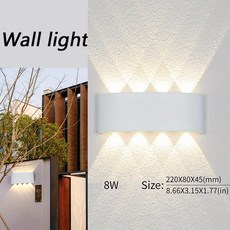 LED 벽 램프 방수 IP66 실내 야외 램프 정원 조명 거실 복도 침실 장식, 8W White