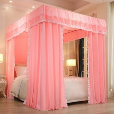 모기장 침대 커튼 라이트 캐노피 기숙사 침실 방한 1.2x2.0M 침대/두꺼운 브래킷, 향비 파우더(커튼+스탠드)