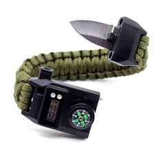 서바이벌 나이프 시계 생존팔찌 응급 팔찌 나침반 파라코드 호루라기, 나이프워치 생존팔찌 카키, 1개