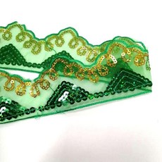 無品牌 彩色亮片蕾絲長條花邊織帶 窗簾花邊 DIY手工輔料, 草綠金片8.5米*4.5cm