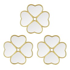 LuHeToz 작은 장식용 하트 벽 거울 3개 세트 네잎 클로버 거울(골드), LuHeToz 작은 장식용 하트 벽 거울 3개 세트,
