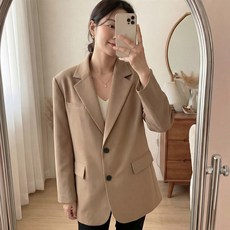 빅사이즈 여성 데일리 테일러드 자켓 봄가을용 폴리에스터 기본핏 긴소매
