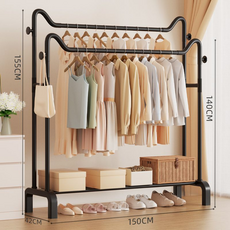 雙桿衣架 150cm寬 白色, 【碳鋼黑】雙桿150CM貓耳