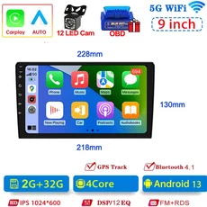 2딘 카플레이 안드로이드 라디오 멀티미디어 64G 7 9 10인치 13 자동차 스테레오 리시버 GPS 도요타 닛산, 05 9Inch-2-32G-CAM