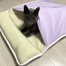 몽뚜뚜 강아지 고양이 숨숨 낮잠 이불 패드 세트 베개 올인원, 1개, 레몬앤라벤더