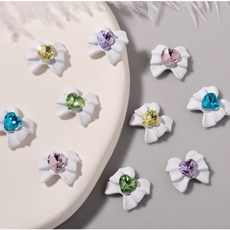 화이트 왕리본 네일파츠, 10개, 핑크