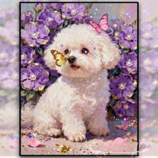 심스타 실십자수 강아지 푸들 나비 동물 귀여운 도안 프린트 패키지 diy, 면사3가닥자수 40x50cm, 1개