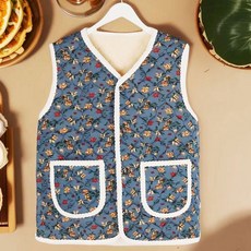 레트로 누빔 김장 조끼 꽃무늬 촌캉스 양털 할머니조끼 겨울 방한 55~77사무실보온