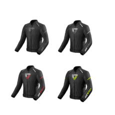 REV'IT! 摩托車夾克，透氣輕量化設計，時尚外觀，耐磨材質，舒適內襯, 黑，黑螢紅