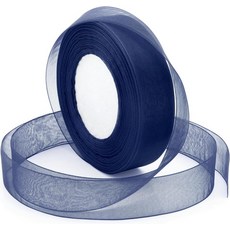 선물 포장용 흰색 리본 1인치 50야드 시어 오르간자 꽃다발 크리스마스 어머니의 날 결혼식 공예품 파티 장식용 포장 시폰 원단 리본, Navy Blue, Navy Blue