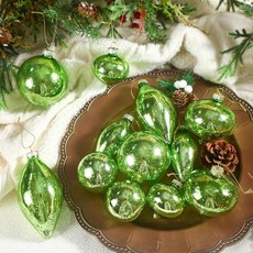 Soulchen 라임 그린 머큐리 유리 크리스마스 볼 장식품 12개 세트 5.9-8.9cm(2.36-3.15인치) 빈티지 벽걸이 트리 장식 레트로 홀리데이 장식용 318245