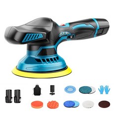 TRADER 崔德國貿 無線鋰電拋光打蠟機，汽車美容打蠟機，車用多功能電動打蠟機，偏心軸打蠟機，含多種拋光盤及鋰電池, 【打蠟機】+電池X2+全套配備