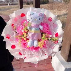 고양이 봉제 인형 꽃 장식 수제 꽃다발 발렌타인 크리스마스 졸업 선물, 3. 6-30cm