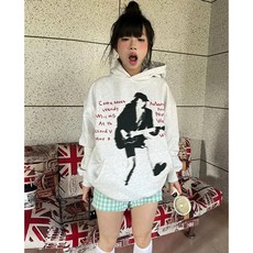 투니스 여성 기모 루즈핏 프린팅 긴소매 후드 티셔츠