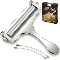 블록 치즈용 드리오보 와이어 치즈 슬라이서 그뤼에르 실버 포함 커터 2개의 추가 가능한 휴대용 조절 체다 모짜렐라, Silver with 2 Extra Wires