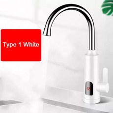 DMWD 전기 순간 가열 수도꼭지 더블 핸들 탱크리스 온수기 탭 즉석 주방 온도 디스플레이, Type1 White, 1개