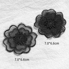 自粘免縫補丁貼，高端蕾絲花朵刺繡，羽絨服破洞修補布貼，黑色, 2# 【混裝2個】自粘款
