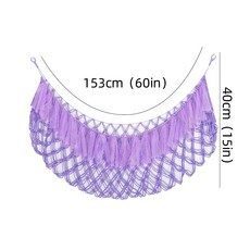 毛絨玩具收納飄帶吊牀網兜 多色手工編織收納網 波西米亞風掛袋網, 1個, 150×40紫飄帶