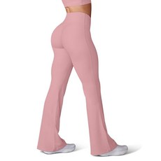 HEGALY 여성용 플레어 요가 팬츠 - 크로스오버 플레어 레깅스 버터처럼 부드러운 하이 웨이스트 운동 캐주얼 부츠컷 팬츠 밝은 핑크. XL, 81.3cm(32인치) 안쪽 솔기, XS, 그레이 핑크