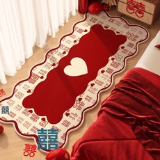 DIU 結婚喜慶臥室牀邊毯耐髒耐磨易打理腳墊家用客廳茶几毯水晶絨地毯, 1個, 米底—甜蜜滿溢