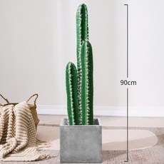 대형 인조 모조 실내 인테리어 조화 장식용 선인장 녹지, 삼중 90cm 화이트스파이크 + 시멘트 화분