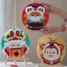 DIY手作材料包 羊毛氈戳戳繡 情侶禮物 醒獅裝飾畫, 1個, 【福袋柴犬】材料包+教程,送繡繃+木支架