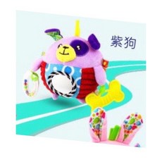 Happy Monkey 動物手抓球 嬰兒牙膠手抓球 動物玩具 毛絨帶牙膠響鈴 商檢合格 哈哈鏡 鈴鐺球, 1個, 紫色狗