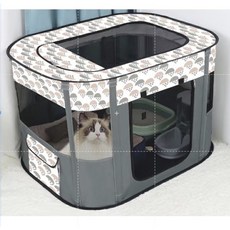 【送收納袋】寵物帳篷 寵物圍欄 貓帳篷 貓咪產房 狗帳篷 貓帳篷 寵物產房 貓產房 貓咪帳篷 貓咪圍欄 四面透氣 大空間, 1個, 方型【中 灰色 80*60*55】