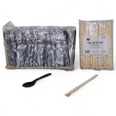 일회용 숟가락 젓가락 세트 일회용수저세트 검정, 100개, 1개