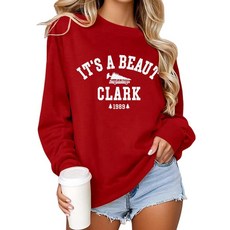 Huovud 여성용 크리스마스 스웨트셔츠 - It's a Beaut Clark 그래픽 경량 크루넥 긴소매 풀오버 탑 레드 S