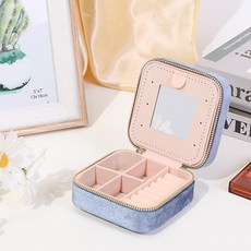 벨벳 지퍼 주얼리 보관함 여행 휴대용 2단 악세사리 케이스, 1개, 블루