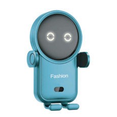 機器人造型無線充電車用手機支架，紅外線感應自動夾緊，360度旋轉手機座，多種手機適用, 藍色, CH03