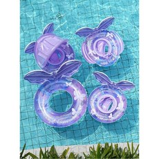 特價秒殺 紫色亮片蝴蝶游泳圈 寶寶專用帶遮陽蓬座圈 充氣防側翻坐圈 男女童適用 戲水必備, 1個, 紫色夢幻蝴蝶泳圈,60#（適閤2-4嵗）