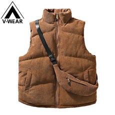 RYZY 燈芯絨保暖背心外套 大尺碼 戶外運動休閒上衣 韓版 加厚 咖啡色