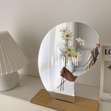 不規則造型鏡/化妝鏡/桌面化妝鏡/居家裝飾/鏡子/木質桌鏡/北歐擺飾/化妝桌鏡/半月鏡, 半月款