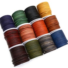 천연 가죽끈 엔틱 투톤 소가죽 둥근끈 오일 레더 코드 목걸이 마스크끈 가방끈, 2mm, 422 Yellow
