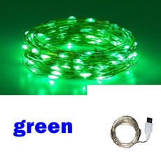 3/10/20M USB LED 문자열 조명 구리 실버 와이어 갈 랜드 빛 방수 요정 크리스마스 웨딩 파티 장식, 5m-By USB, 10)녹색